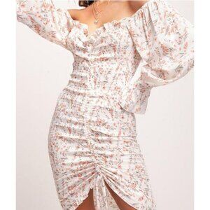 Jireh Floral Boho Beach Long Sleeve Bodycon Mini Dress Size Small